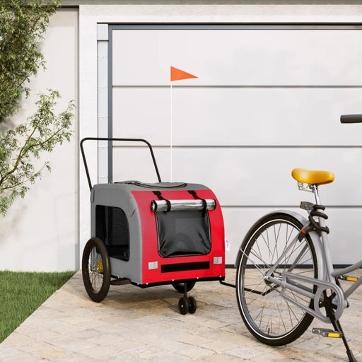 Pet Bike Trailer Red And Grey Oxford Fabric Iron Ktnpk