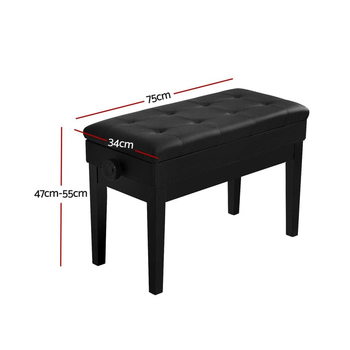 Piano Bench Stool Adjustable Height Keyboard Seat Black