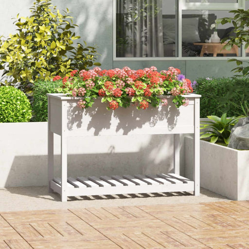 Planter With Shelf White 111.5x54x81 Cm Solid Wood Pine