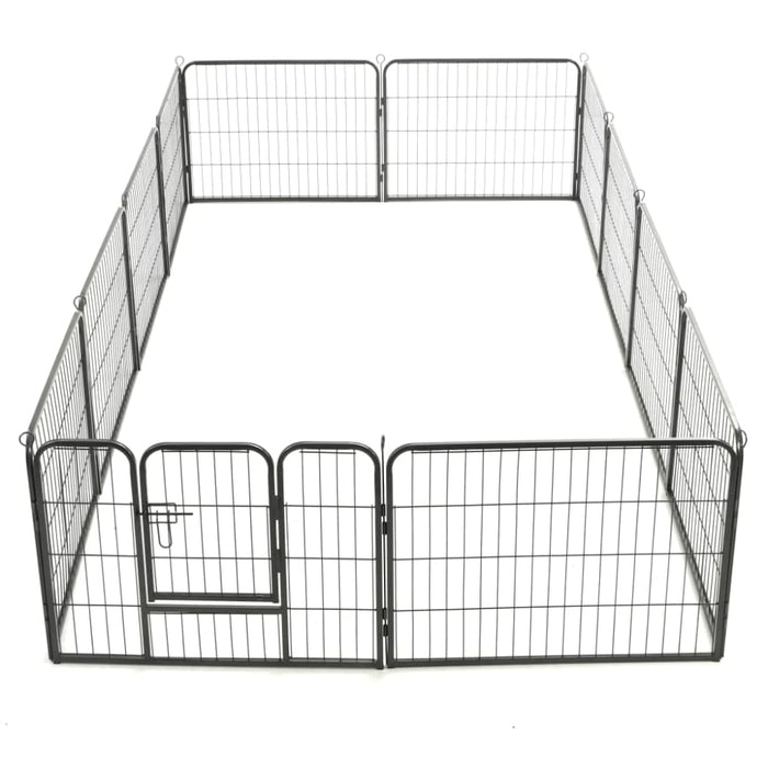 Dog Playpen 12 Panels Steel Black Oibpit