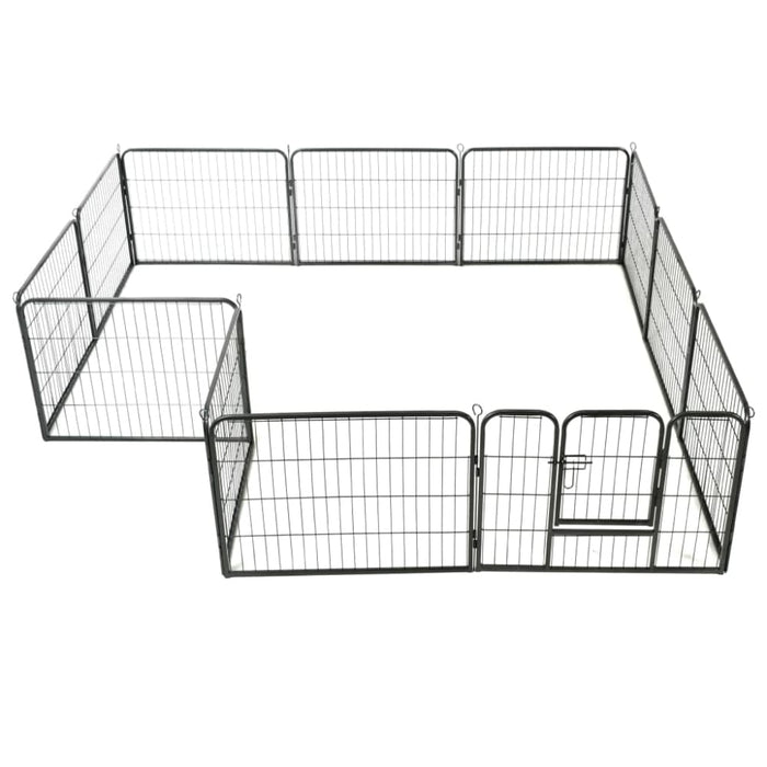 Dog Playpen 12 Panels Steel Black Oibpit