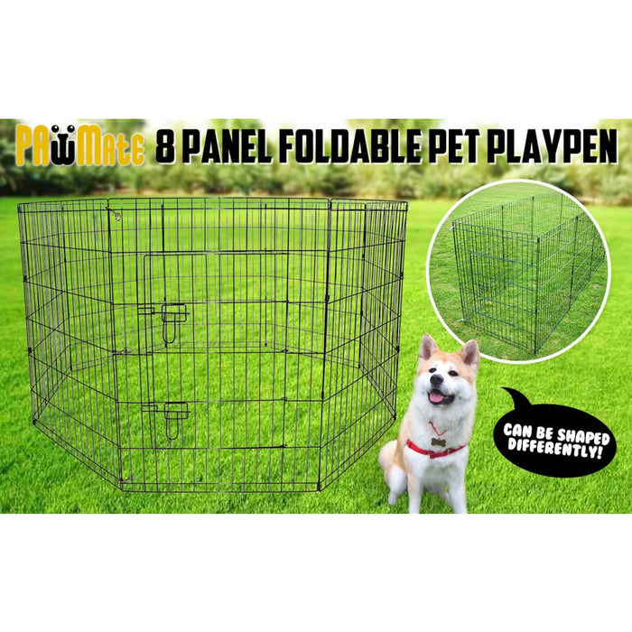 Pet Playpen 8 Panel 24in Foldable Dog Cage + Cover