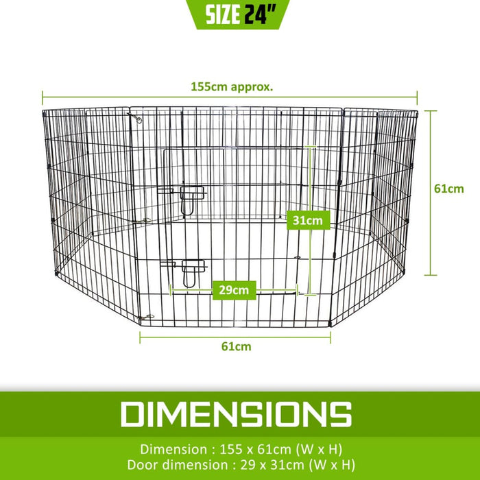 Pet Playpen 8 Panel 24in Foldable Dog Cage + Cover