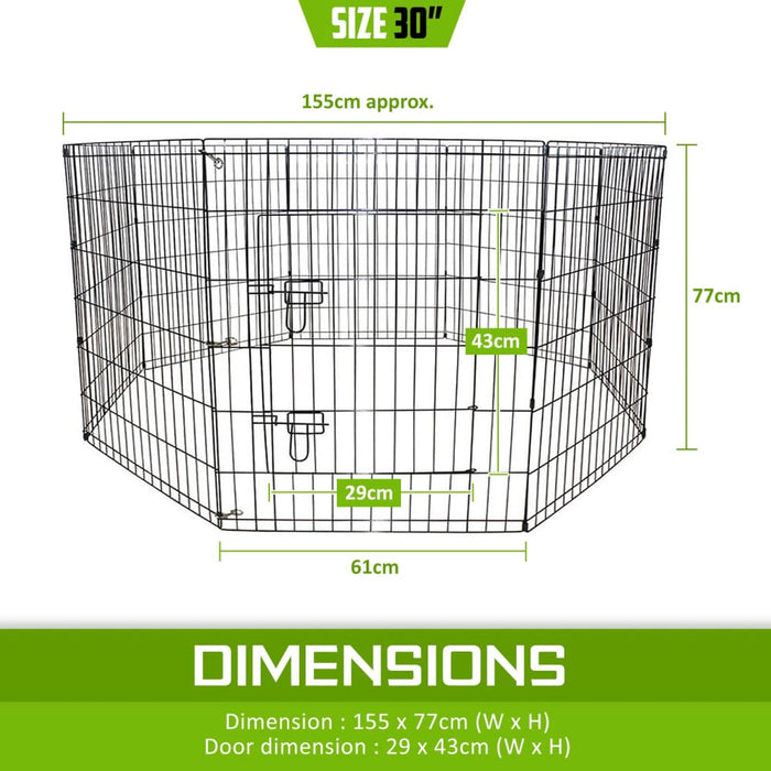 Pet Playpen 8 Panel 30in Foldable Dog Cage + Cover