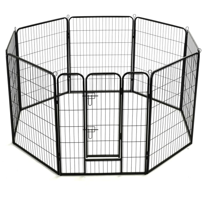 Dog Playpen 8 Panels Steel Black Oibpia