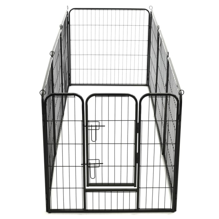 Dog Playpen 8 Panels Steel Black Oibpio