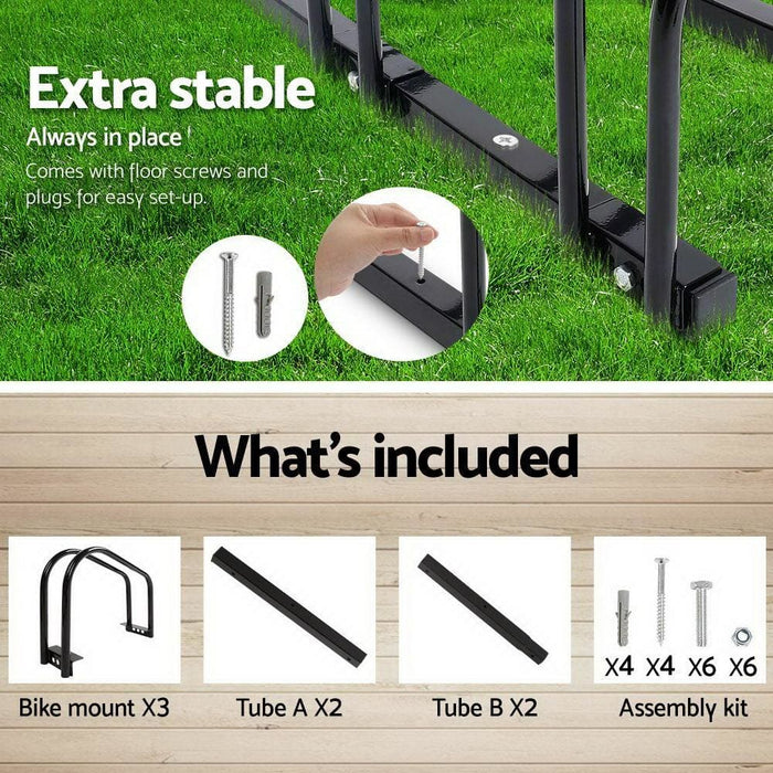 Portable Bike 3 Parking Rack Bicycle Instant Storage Stand