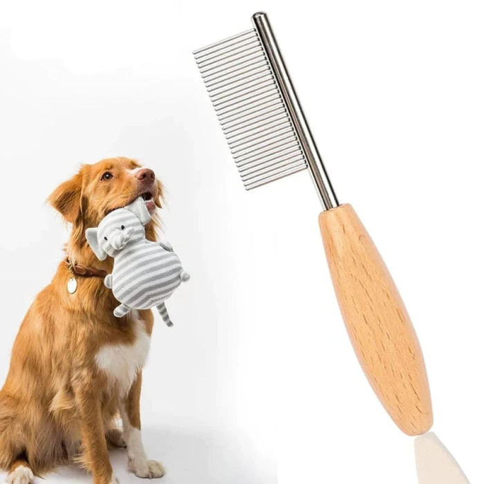 Portable Cat Dog Comb with Wood Handle