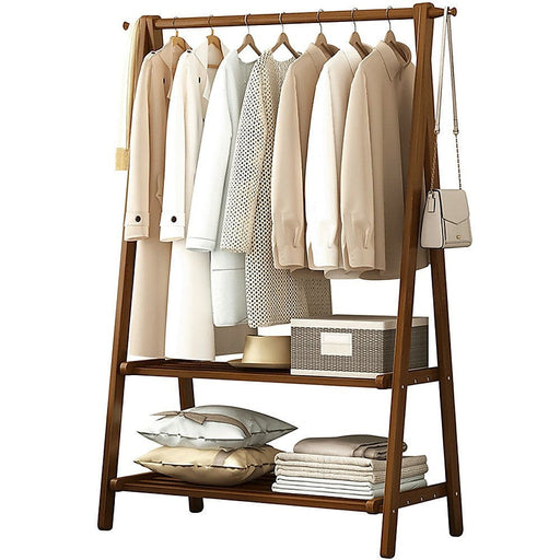 Portable Clothes Rack Coat Garment Stand Bamboo Rail Hanger