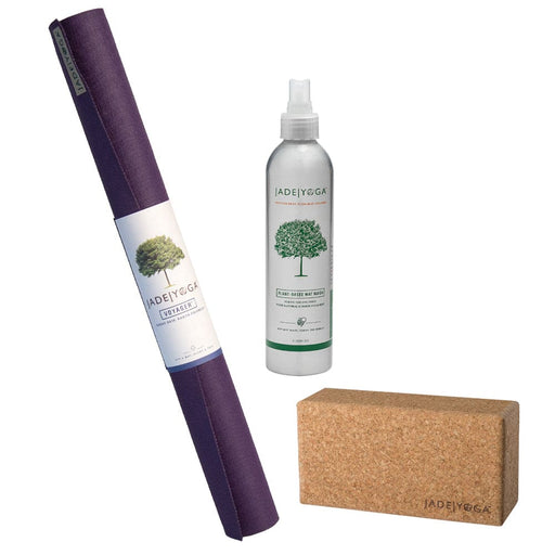 Portable Purple Yoga Mat Small Cork Block And Plant Based