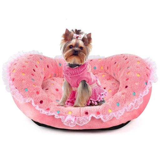 Princess Style Pet Bed Pink Polka Dots Soft Fleece Anti