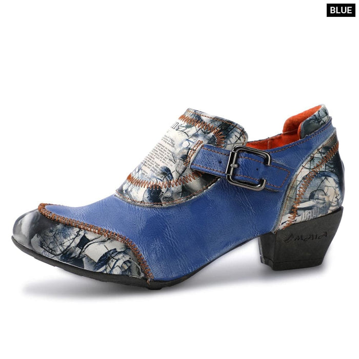 Printed And Leather With Stitching Simple Low Heels