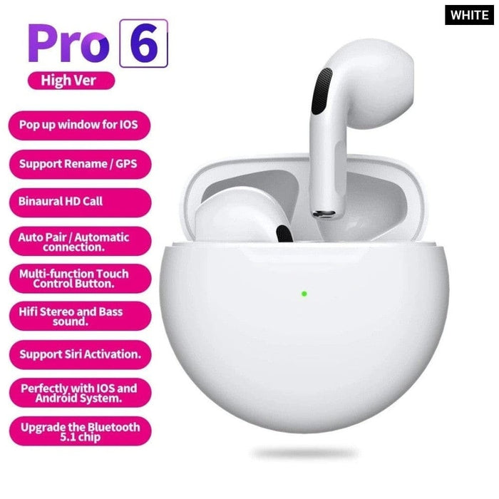 Pro6 Wireless Bluetooth Headset Stereo Binaural Tws Inear