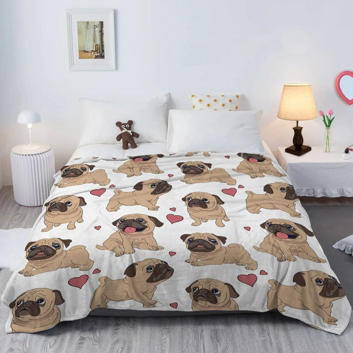 Pug Heart Throw Blanket For Kids And Adults