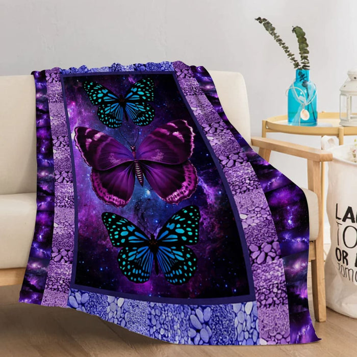 Purple And Blue Butterfly Throw Blanket For Kids Adults