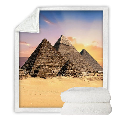 Pyramid Sherpa Throw Blanket Egyptian Bedspread Desert