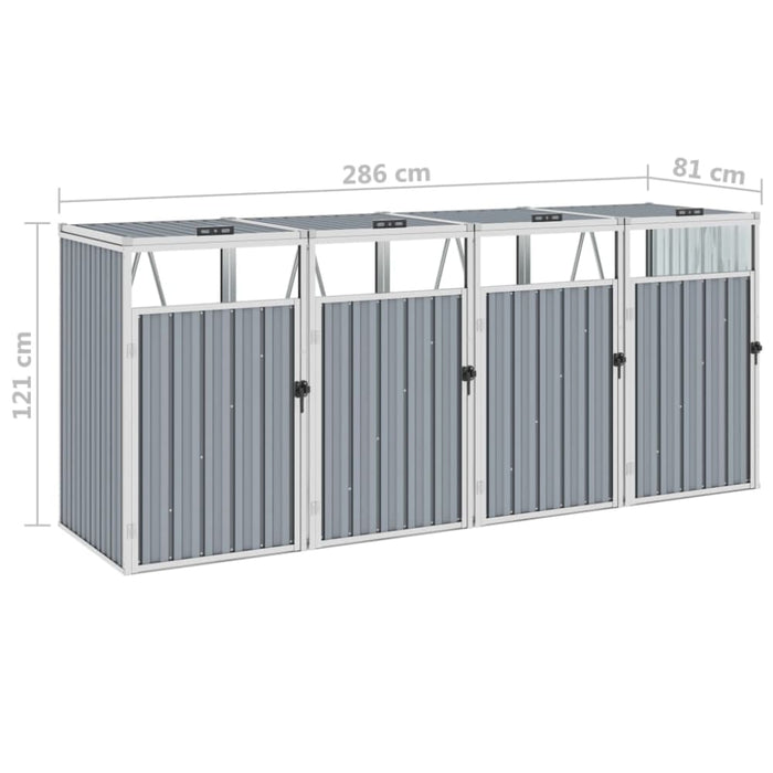 Quadruple Garbage Bin Shed Grey 286x81x121 Cm Steel Alxnl