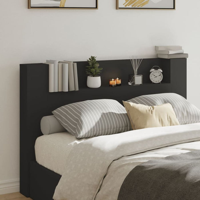 Queen Size Headboard Cabinet With Led Black 160x16.5x103.5