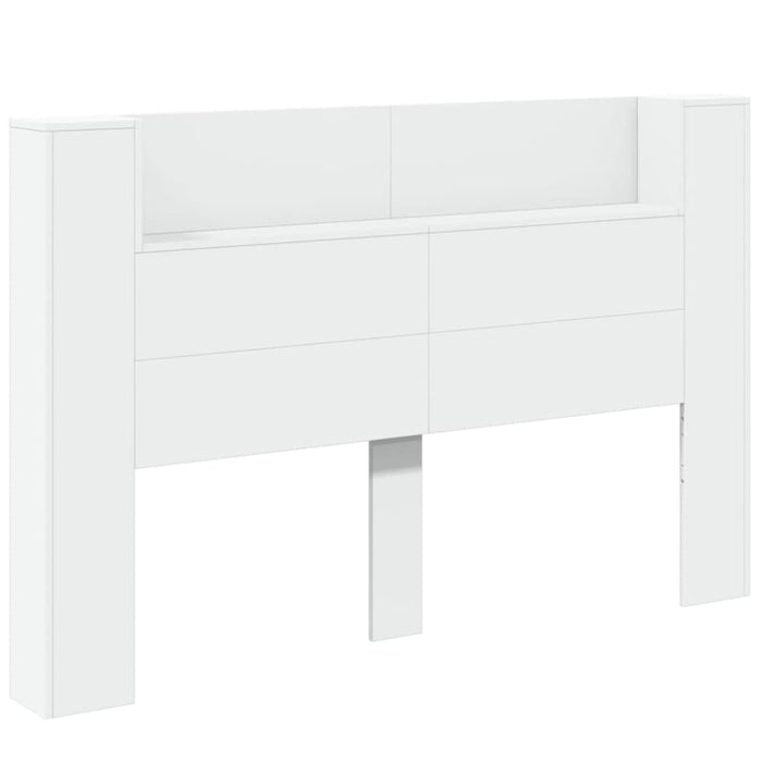 Queen Size Headboard Cabinet With Led White 160x16.5x103.5