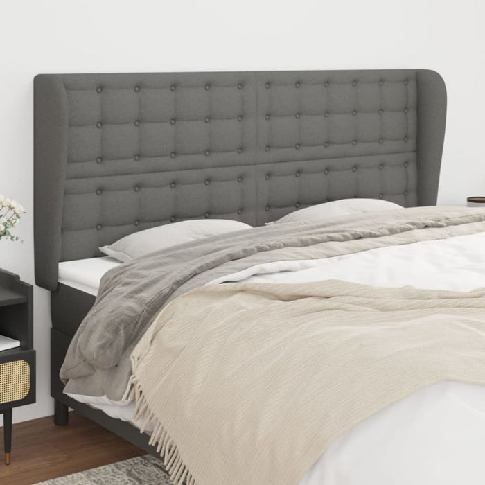 Queen Size Headboard With Ears Dark Grey 163x23x118/128 Cm