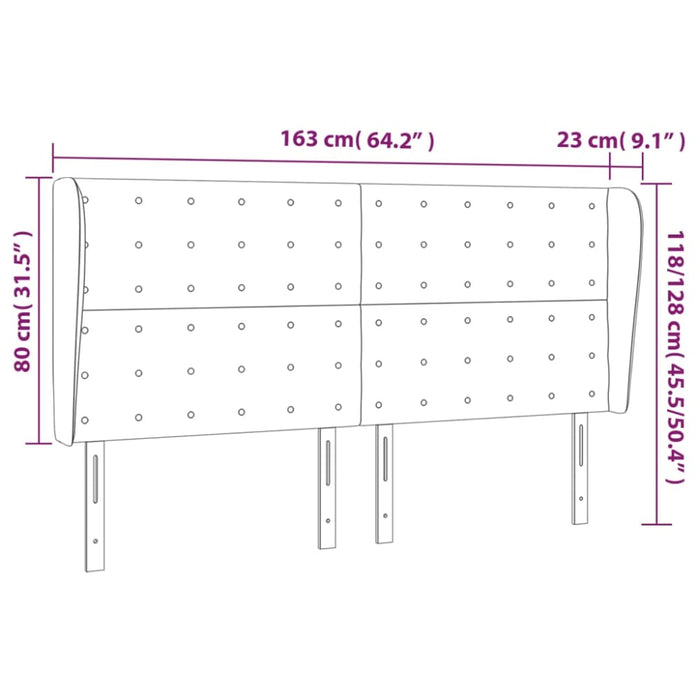 Queen Size Headboard With Ears Dark Grey 163x23x118/128 Cm