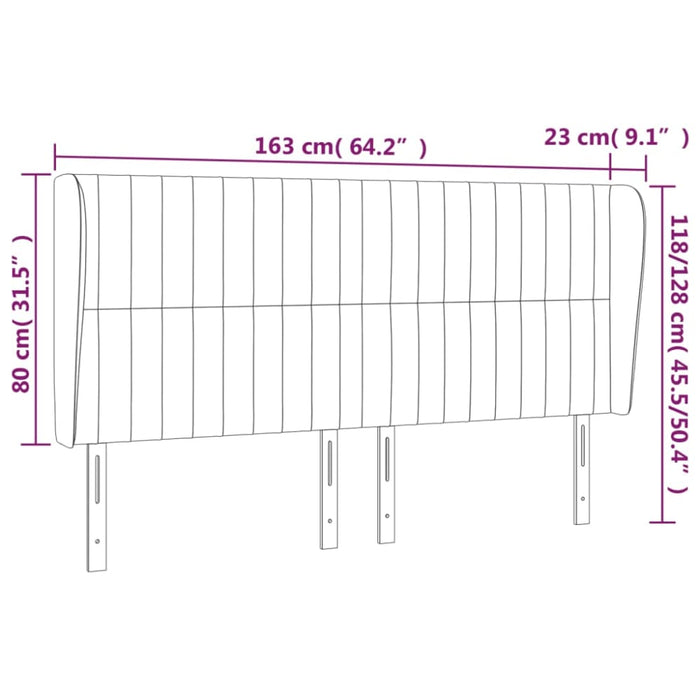 Queen Size Headboard With Ears Dark Grey 163x23x118/128 Cm