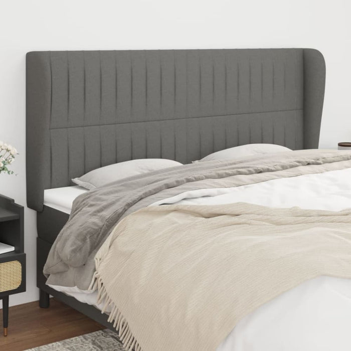 Queen Size Headboard With Ears Dark Grey 163x23x118/128 Cm