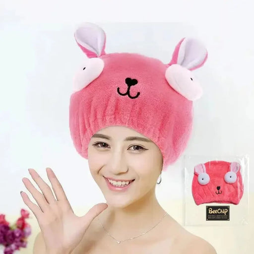 Quick Dry Hair Cap Cute Cartoon Coral Velvet Wrap