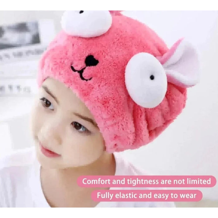 Quick Dry Hair Cap Cute Cartoon Coral Velvet Wrap