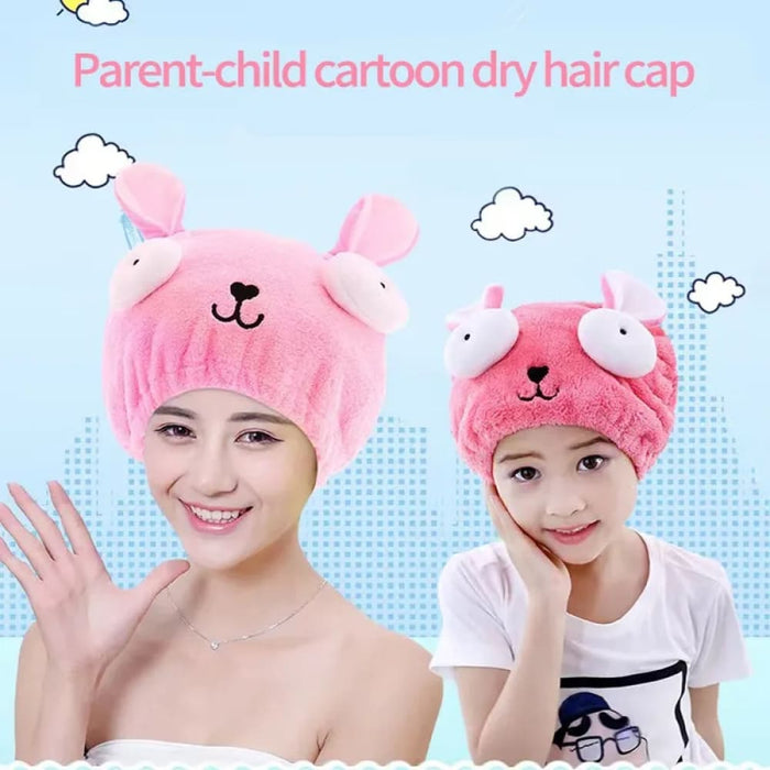 Quick Dry Hair Cap Cute Cartoon Coral Velvet Wrap