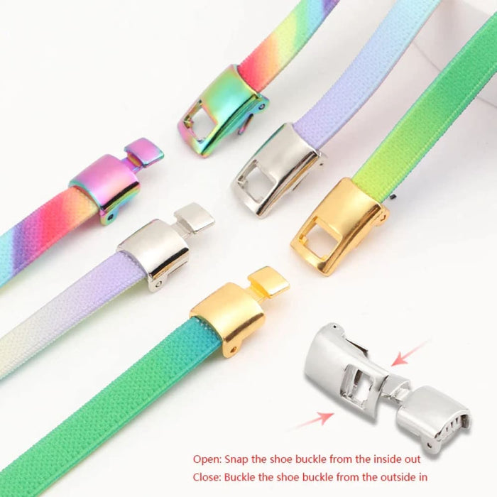 Rainbow Elastic With Cross Buckle No Tie 8mm Wide Shoelaces