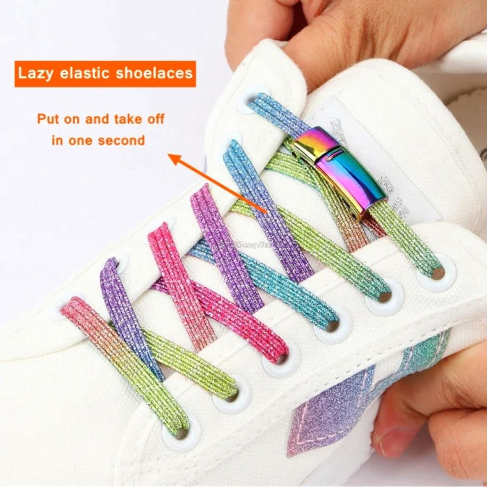 Rainbow Magnetic Lock Elastic No Tie Sneakers Shoe Laces