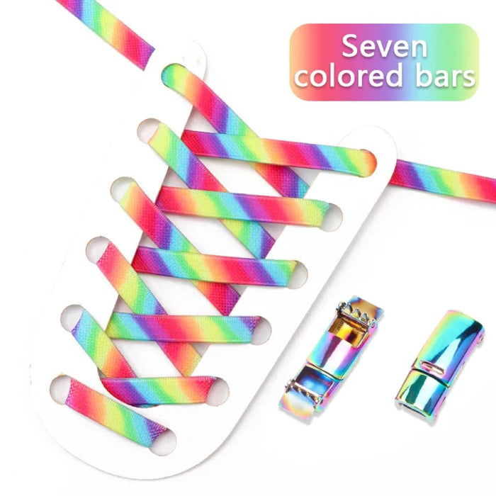 Rainbow Magnetic Lock Elastic 8mm Wide Shoe Laces For Kids