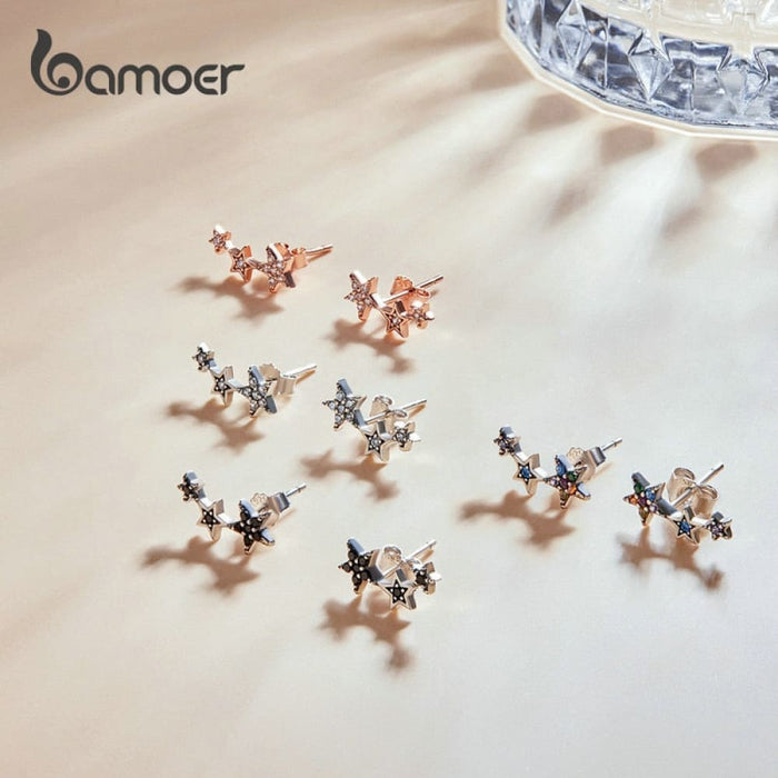 Rainbow Multiple Crystal Star Stud Earrings 925 Sterling