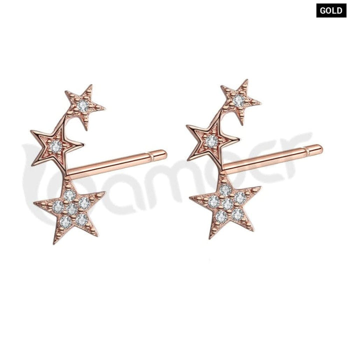 Rainbow Multiple Crystal Star Stud Earrings 925 Sterling