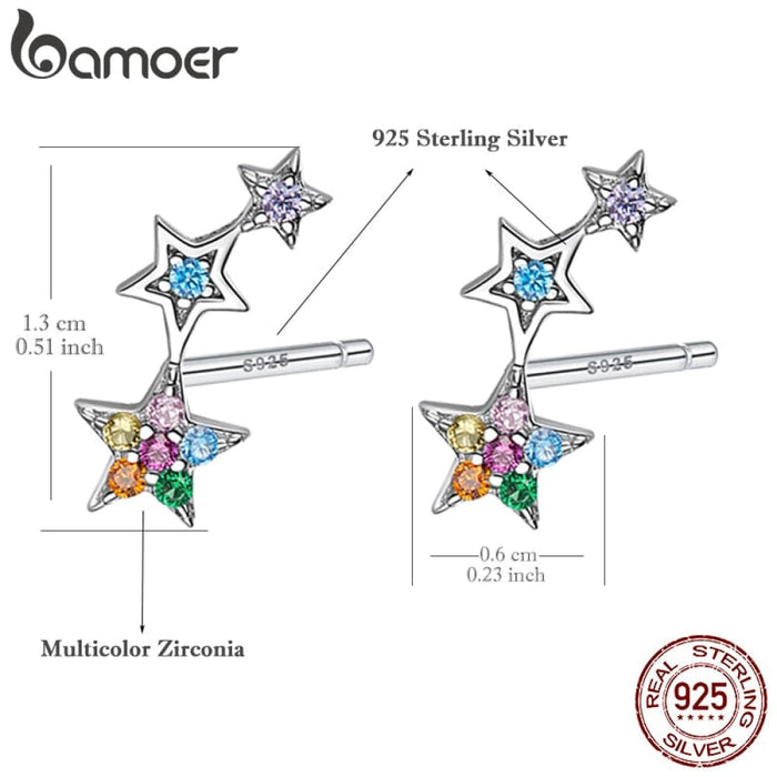 Rainbow Multiple Crystal Star Stud Earrings 925 Sterling