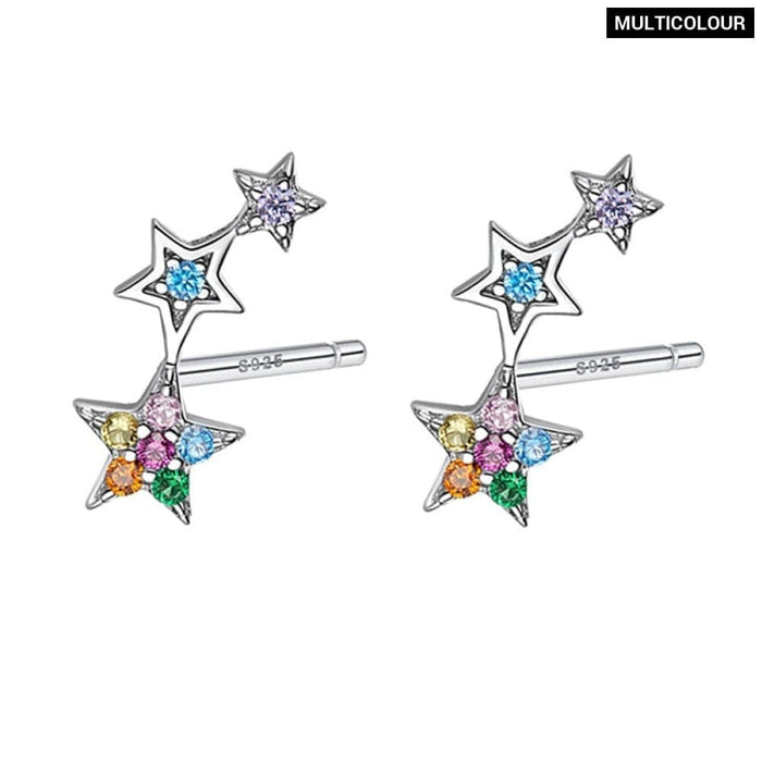 Rainbow Multiple Crystal Star Stud Earrings 925 Sterling