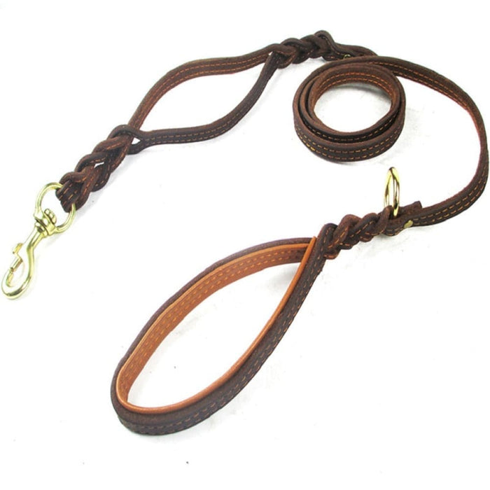 Real Leather Double Handle Dog Leash