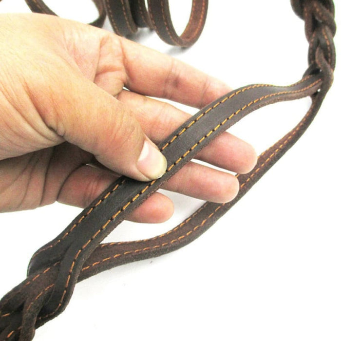 Real Leather Double Handle Dog Leash