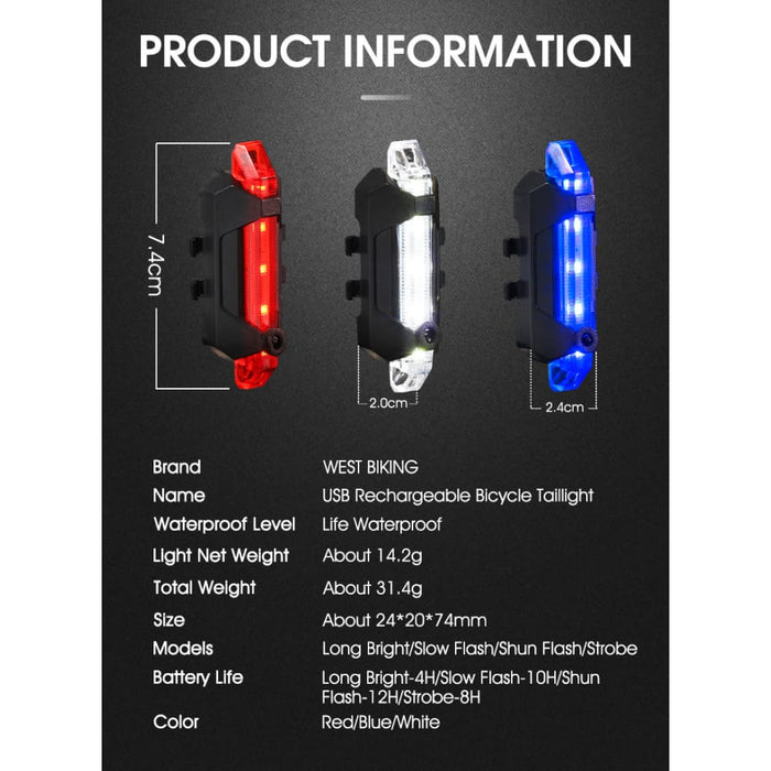 Usb Rechargeable 4 Mode Bicycle Taillight