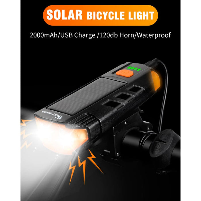 Usb Rechargeable Solar Power Led Headlight With Horn