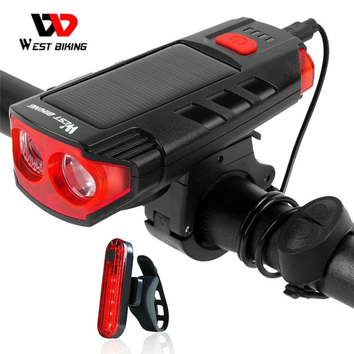 Usb Rechargeable Solar Power Led Headlight With Horn