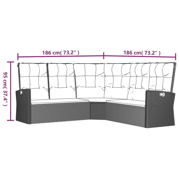 Reclining Corner Sofa With Cushions Black Poly Rattan Tlxono