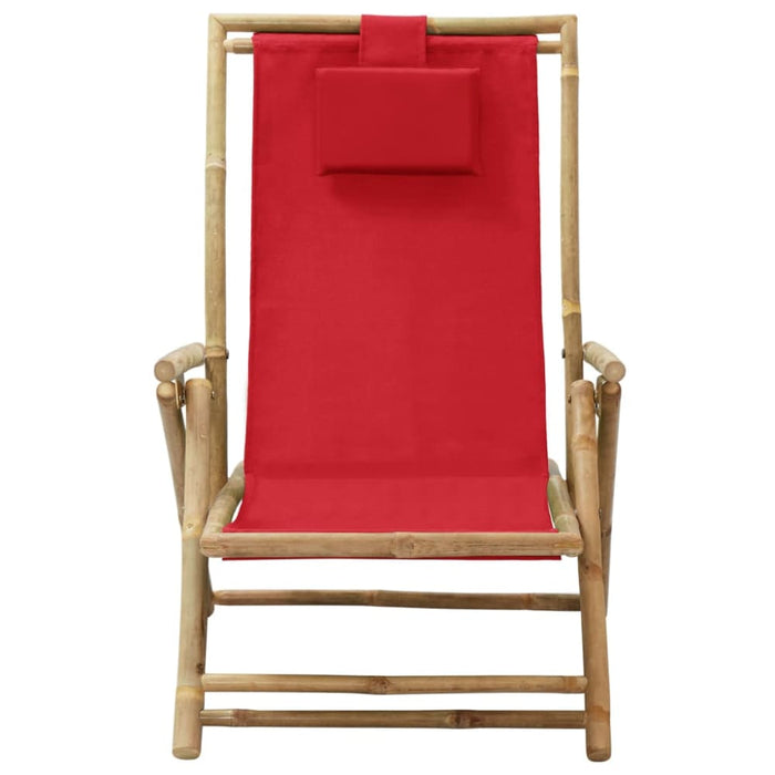 Reclining Relaxing Chair Red Bamboo And Fabric Gl92516