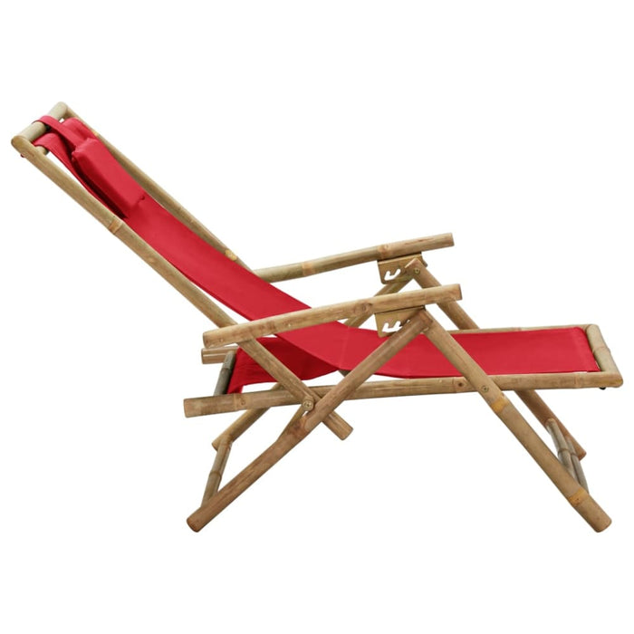 Reclining Relaxing Chair Red Bamboo And Fabric Gl92516