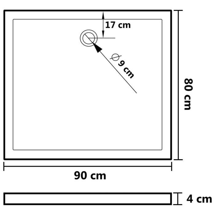 Rectangular Abs Shower Base Tray White 80x90 Cm Oankbn