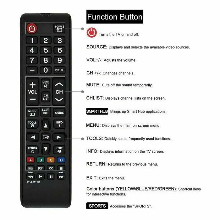 Replacement Remote Control For Samsung Led Lcd Smart Tv