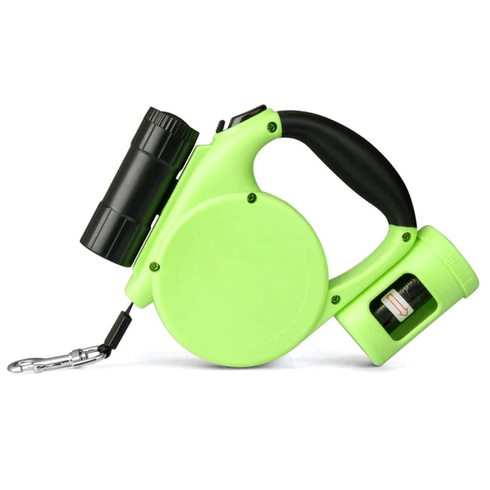 Retractable Dog Leash No Tangle Flashlight Poop Bag Holder