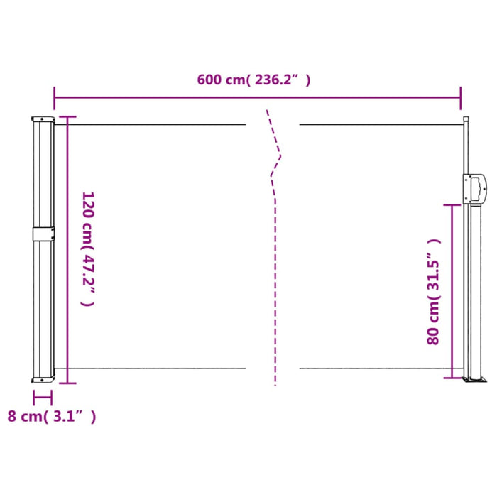 Retractable Side Awning Anthracite 120x600 Cm Abbapbt