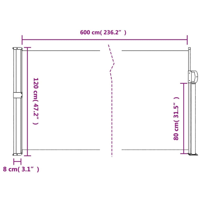 Retractable Side Awning Black 120x600 Cm Abbaank